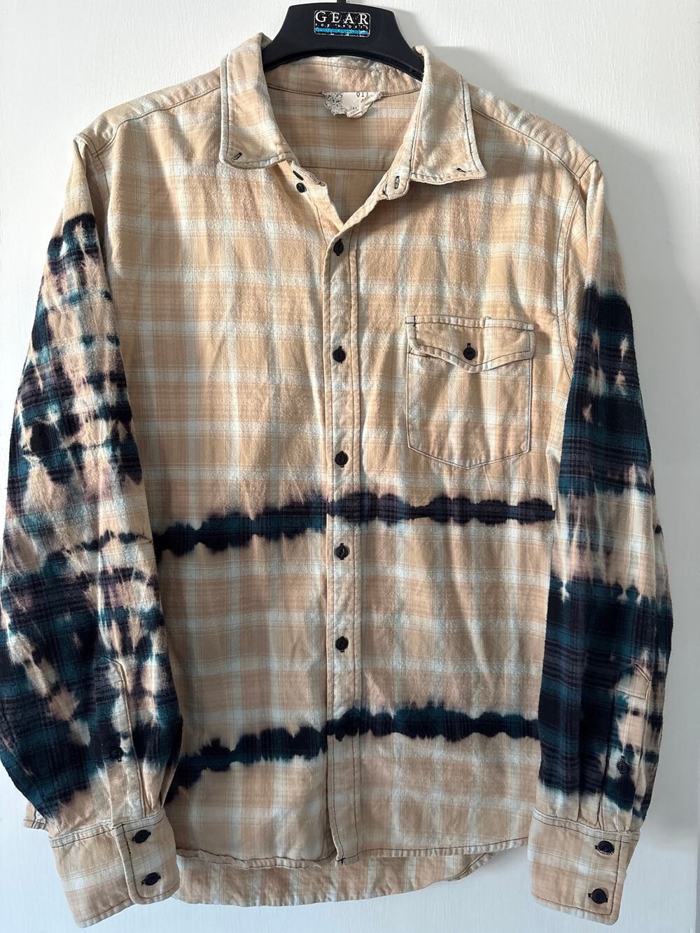 Oli & Hali Bleach Washed Plaid Tie Dye Flannel Shirt Long Sleeve Button Down M